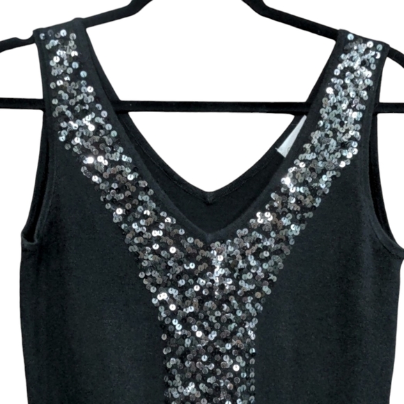 Black Sequin Sweater Mini Dress Size Large - Picture 3 of 8